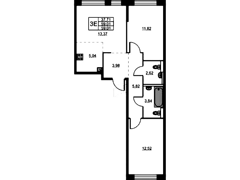 2-комнатная квартира 59.01 м², 9/24 эт., ЖК «Живи! В Рыбацком»